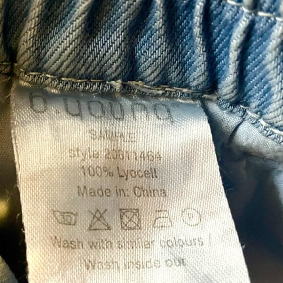 Blue Chambray High Waist Paper Bag Shorts Rope Belt Coastal Nautical Western - Picture 5 of 11